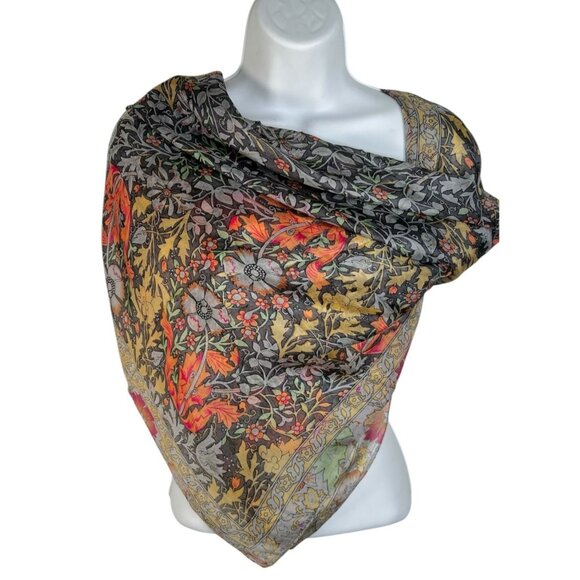 Vintage William Morris Poppies Print Silk Scarf Unbranded Large Square - Picture 1 of 10